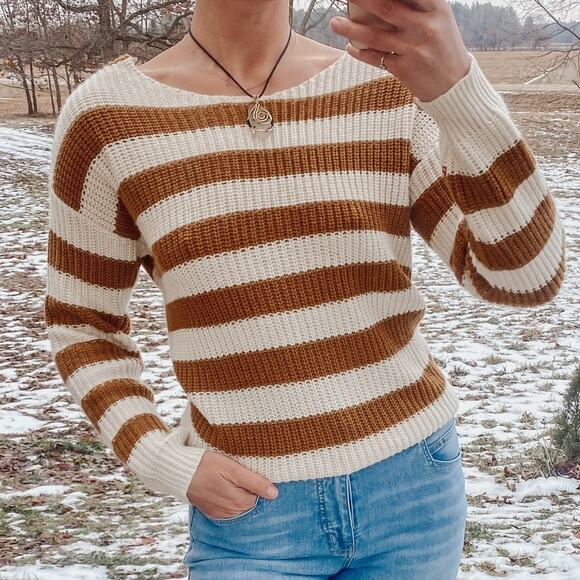 Favlux brown and white striped twist sweater - Picture 3 of 7